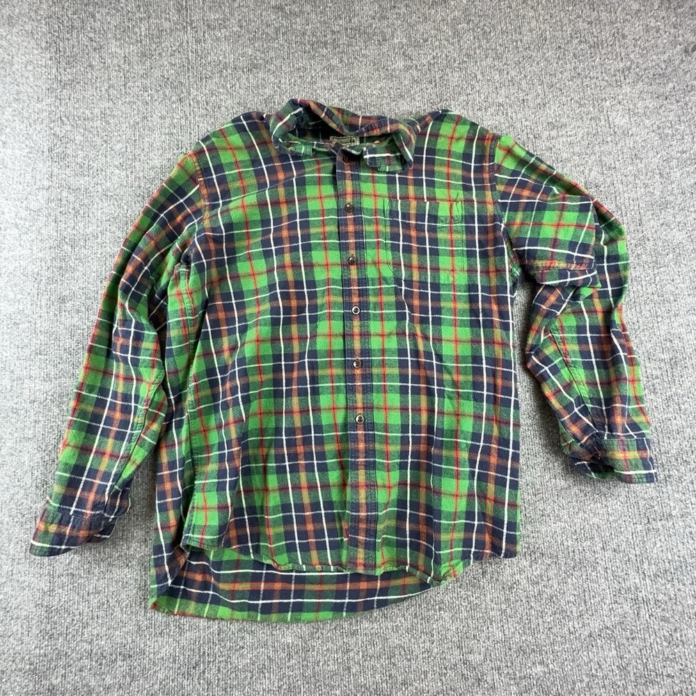 L.L. Bean Mens Large Green Plaid Flannel Long Sleeve Button Down Shirt 228061